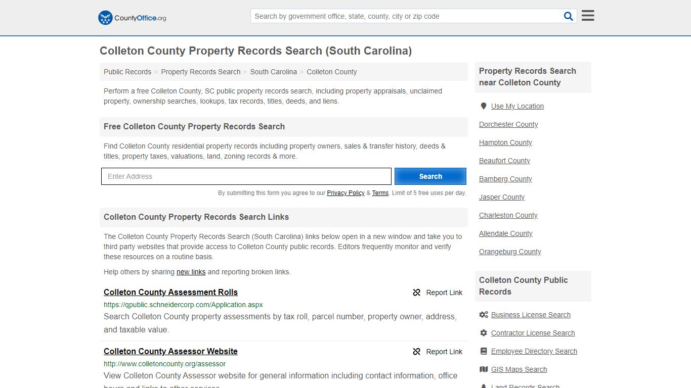 Property Records Search - Colleton County, SC (Assessments ...